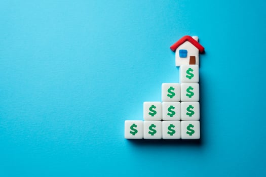 Estimating the house market value. Real estate price increase. Taxes, home budget. Mortgage payments. Save money on energy efficiency. Buying and selling. photo