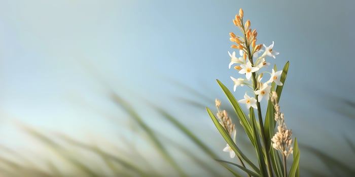 Beauty asphodel flower, garden decoration, copy space blurred background, AI generataed photo