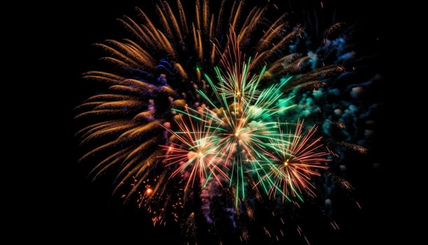 Fourth of July celebration exploding fireworks illuminate the night sky photo
