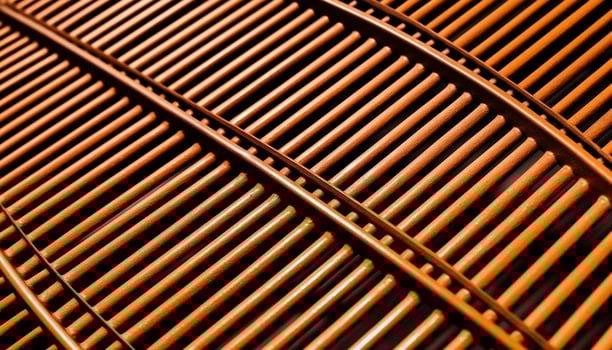 Striped metallic steel plate in a row, part of factory equipment generated by AI photo