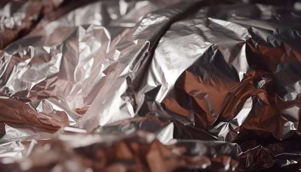 Abstract pattern of crumpled packaging on dirty garbage dump heap generated by AI photo