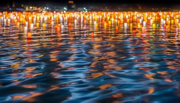 Vibrant colors illuminate tranquil nature scene, water ripples with beauty generated by AI photo