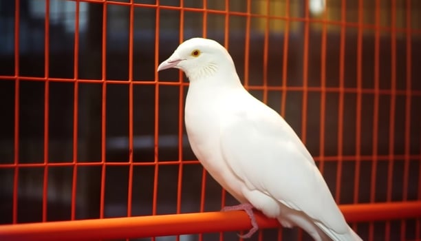 Flying freedom Pigeon perching, homing dove looking, seagull outdoors generated by AI photo