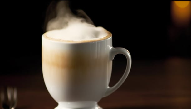 Foamy cappuccino in elegant wood mug, perfect for relaxation generated by AI photo