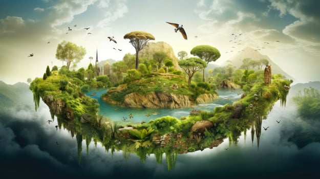 Illustration image, Nature and Sustainability, Eco-friendly Living and conservation, Concept art of Earth and animal life in different environments, illustration photo