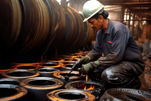 Man at work. Industrial worker at oil plant. photo