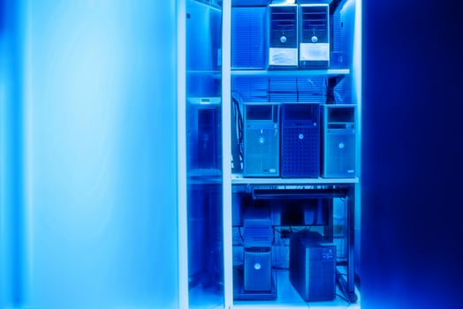 The server room tells the computer server that is working continuously. Convey the power and progress. photo