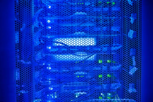 The server room tells the computer server that is working continuously. Convey the power and progress. photo