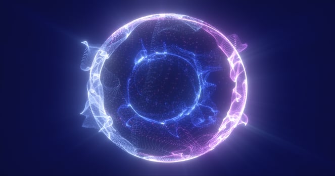 Abstract blue energy particle sphere glowing electric magical futuristic high-tech space photo