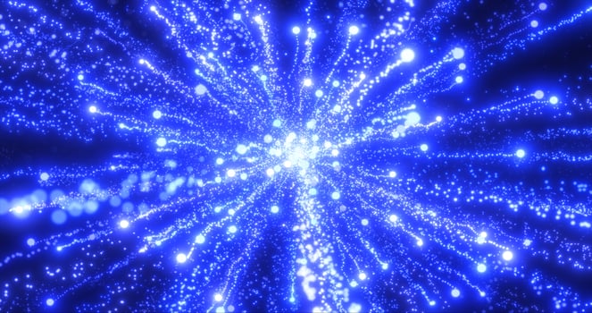 Abstract blue energy fireworks particle salute magical bright glowing futuristic hi-tech with blur effect and bokeh background photo