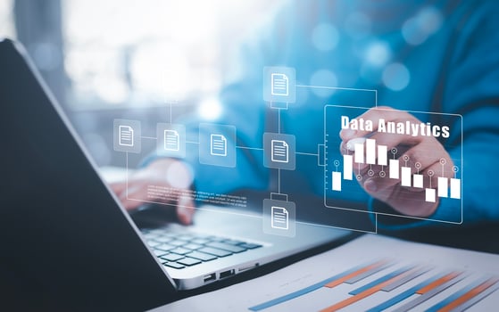 Working Data Analytics and Data Management Systems and Metrics connected to corporate strategy database for Finance, Intelligence,  Business Analytics with Key Performance Indicators, social network photo
