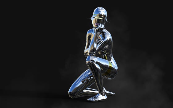 3d illustration of A woman AI cyborg pose on black background with clipping path. AI project. photo