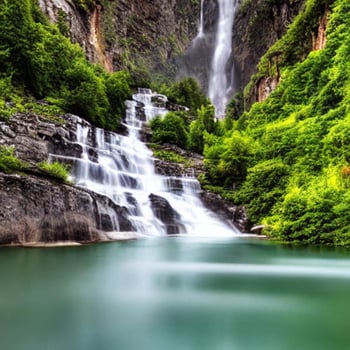 Beautiful waterfall blue flow asian landscape, photo