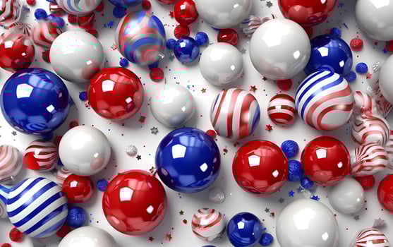 American flag with balloons on white background Independence day celebration background photo