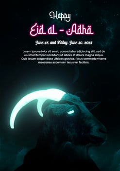 Eid Al Adha poster with goat gost mode photo