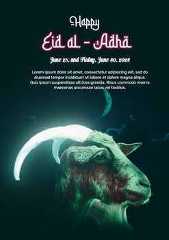 Eid Al Adha poster with goat gost mode photo