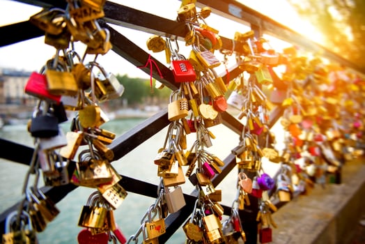 Locks of love on bridge in Paris photo