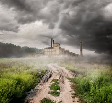 Thermal station and country road photo