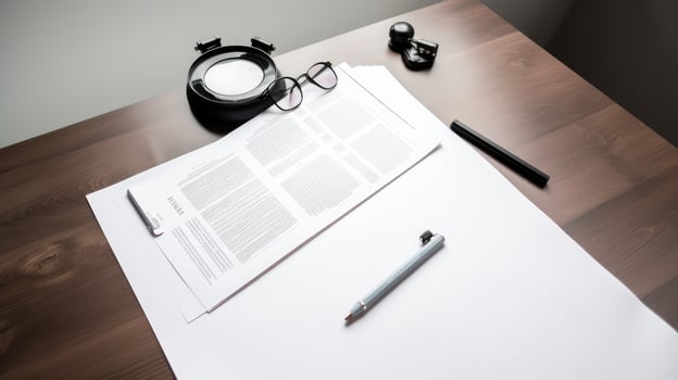 Documents on the white desk photo