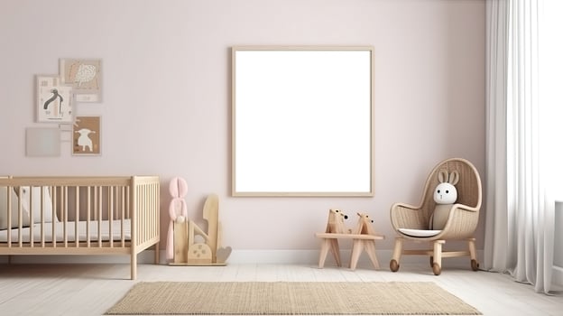 Mockup poster frame in children room Scandinavian, photo
