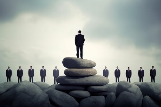 illustration of building strong leadership skills for career advancement, boss standing on top photo