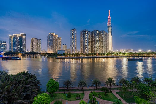Ho Chi Minh, Viet Nam - 28 April 2023 Night view at Landmark 81 - it is a super tall skyscraper in Vietnam photo