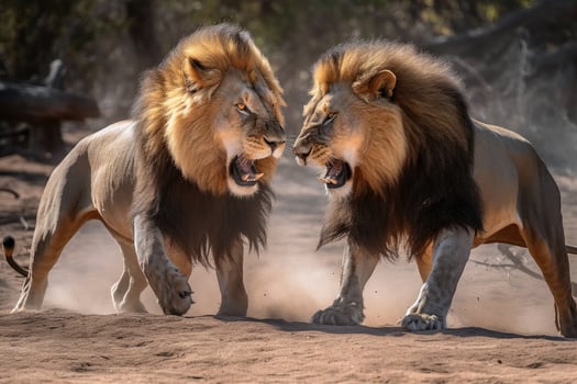 Two strong male lions fighting created with technology. photo