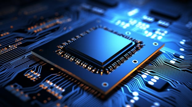 computer chip set with electronics motherboard. closed up and selective focus. photo