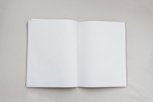 Empty Book on Canvas Texture Background, Open Diary or Notebook mockup with white paper blank pages, Flat Lay Blank Catalog with copy space photo