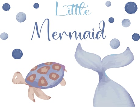 Watercolor Little Mermaid Under the Sea Baby Nursery Sign Vector photo