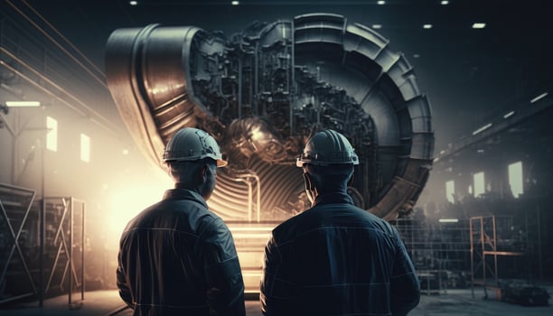 Futuristic Technology Concept. Team of Engineers and Professionals Workers in Industry Manufacturing Factory photo