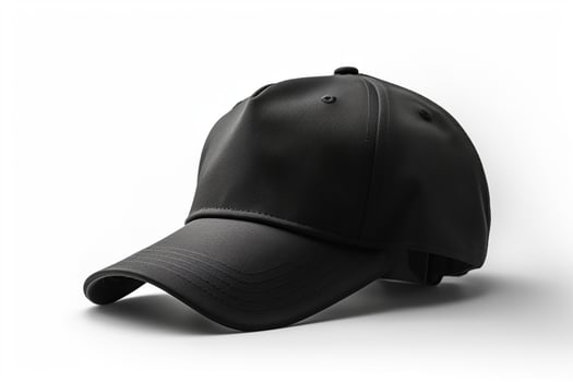 Uncomplicated Design, Realistic Black Cap Mockup on White Background photo