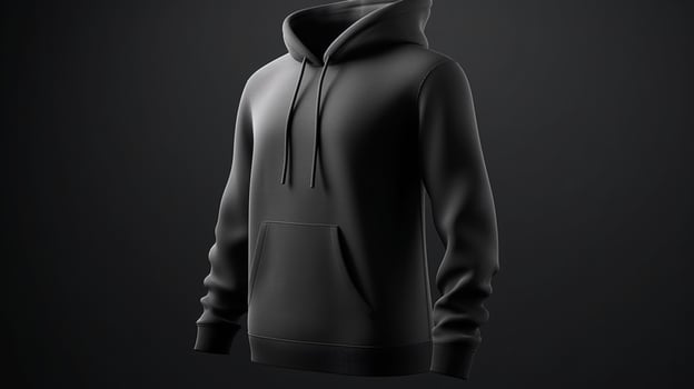 A 3D hoodie mockup in black color, with no design, on a white background photo