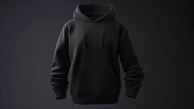 A black 3D hoodie mockup, empty, with no design or graphics, on a solid white background photo