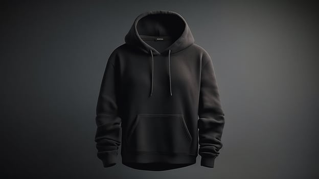 A black 3D hoodie mockup, empty, with no design or graphics, on a solid white background photo