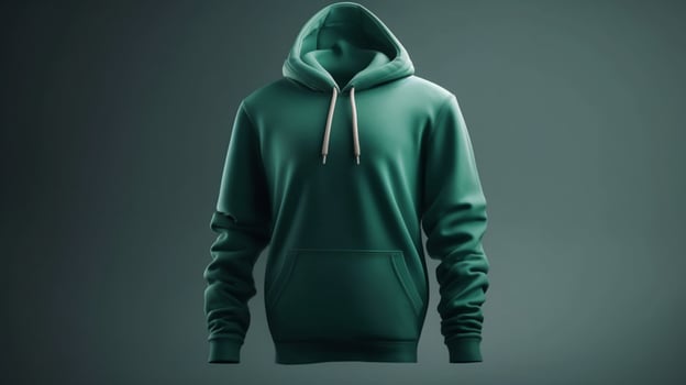 A plain 3D hoodie mockup in green color, with no design, on a white background photo