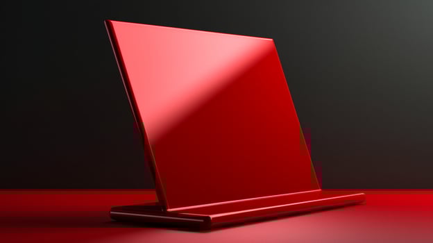 This blank tabletop sign holder mockup in bold red creates a statement for your branding needs photo