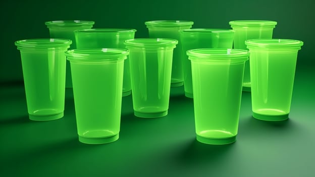 Create a refreshing and invigorating look with this empty juice cups mockup in bright green photo