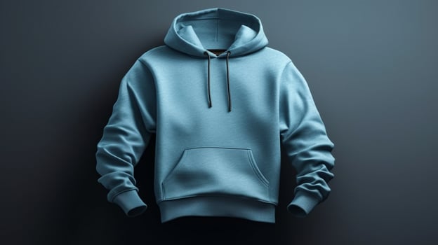 Hoodie mockup, empty, with a blue color, and 3D design, isolated on a white background photo