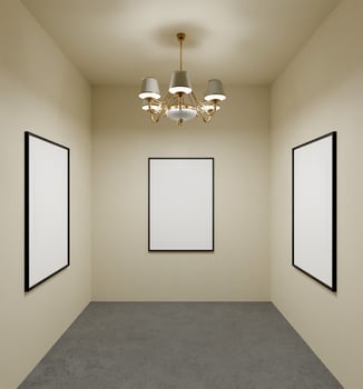 stylist set of three portrait frame mockup poster light by luxury lamp in the gallery room with concrete floor photo