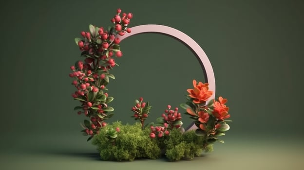 A ring of light blooming in a cluster of small plants, arch of flowers, . photo