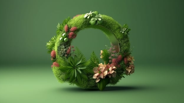 A ring of light blooming in a cluster of small plants, arch of flowers, . photo