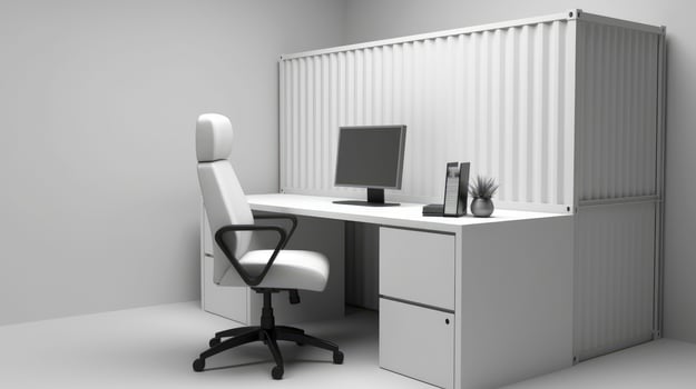 Interior of mobile container site office for construction site. Shipping container. Portable house and office cabins, illustration photo
