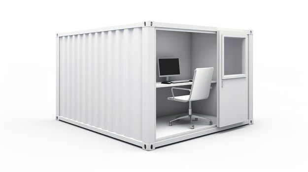 Interior of mobile container site office for construction site. Shipping container. Portable house and office cabins, illustration photo
