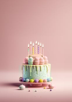 Birthday colorful cake decorated with sweets, Birthday cake with candles, . photo