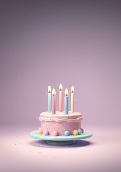 Birthday colorful cake decorated with sweets, Birthday cake with candles, . photo