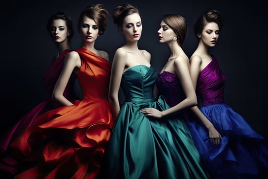 five women in colorful dresses posing for the camera photo