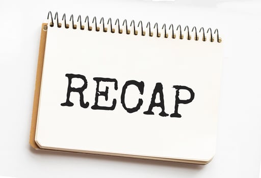 RECAP on white notebook on white background photo