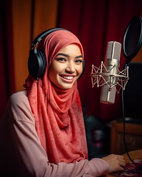 asian muslim women in podcast studio photo