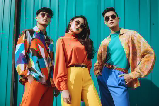 A group of Asian gen z models posing in modern Bold Modern style outfits photo